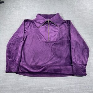 Halston Quarter Zip Pullover Womens Large Purple Excellent Ribbed Velour Top